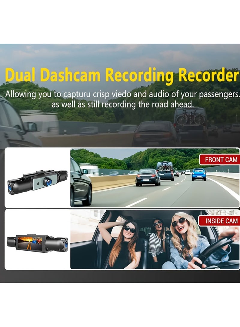 كاميرا داش HD بدقة 1080P مزودة بشاشة LED، وزر تحكم بحجم 5.08 سم، ورؤية ليلية، ومصدر طاقة بموصل سيارة 5V، وبطارية ليثيوم بوليمر قابلة للشحن بسعة 150 مللي أمبير للتسجيل من الأمام واليسار واليمين والخلف (جانب السائق)، وهي قطعة واحدة مع 4 قنوات. - Image 2