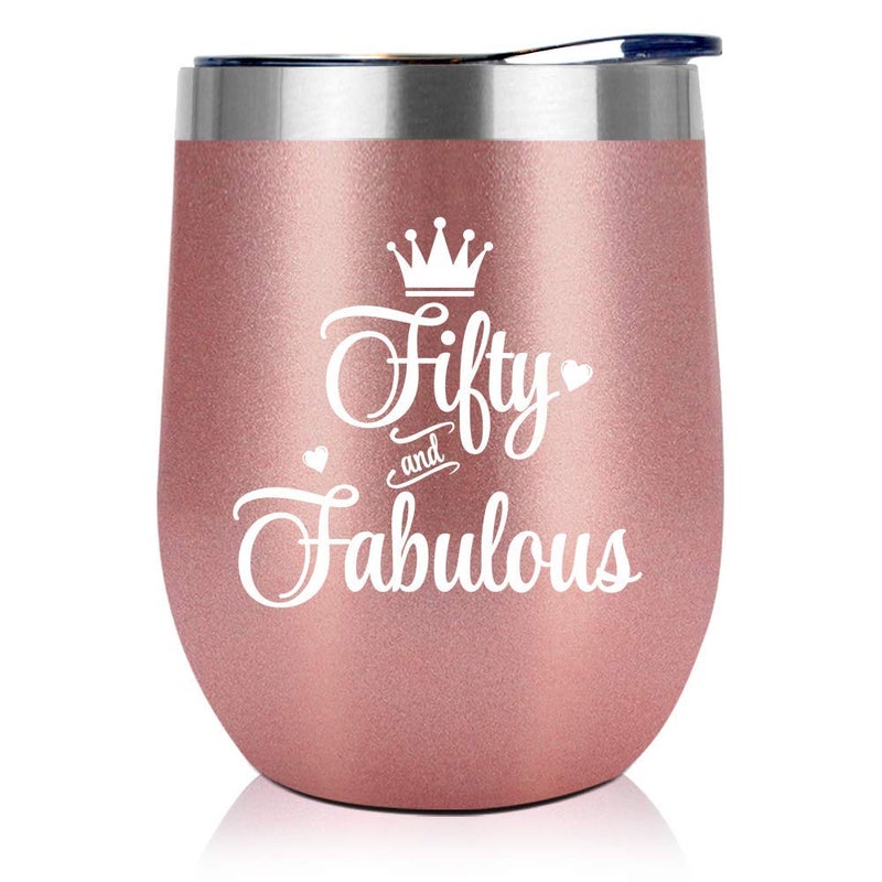 NewEleven 50th Birthday Gifts For Women Her  1975 50th Birthday Decorations  Gift For Women Turning 5050 Year Old Gifts For Her Mom Wife Friends  12 Oz Wine Tumbler
