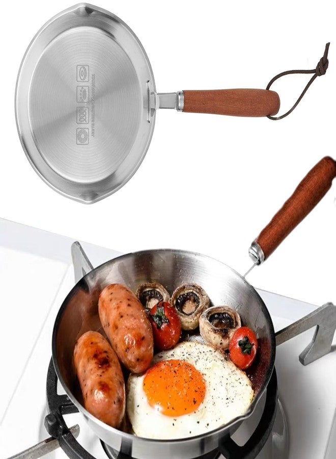 Bewinner Stainless Steel Frying Pan, Nonstick Frying Pan Skillet with Wooden Handle, Egg Pan Fry Pan for Household Restaurant Induction Cooker (12CM) - Image 1