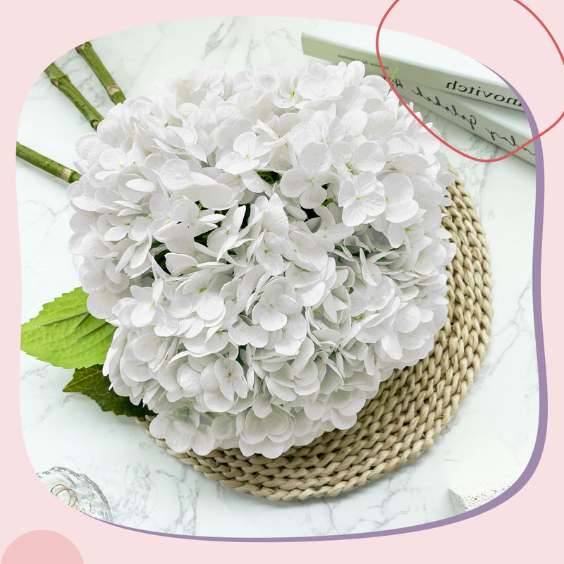 Yatim 21In White Artificial Hydrangea Flowers 5 Pcs Real Touch 3D Print Latex Flowers for Wedding Centerpieces Bouquets DIY Floral Decor Home Decoration with Stems - Image 4