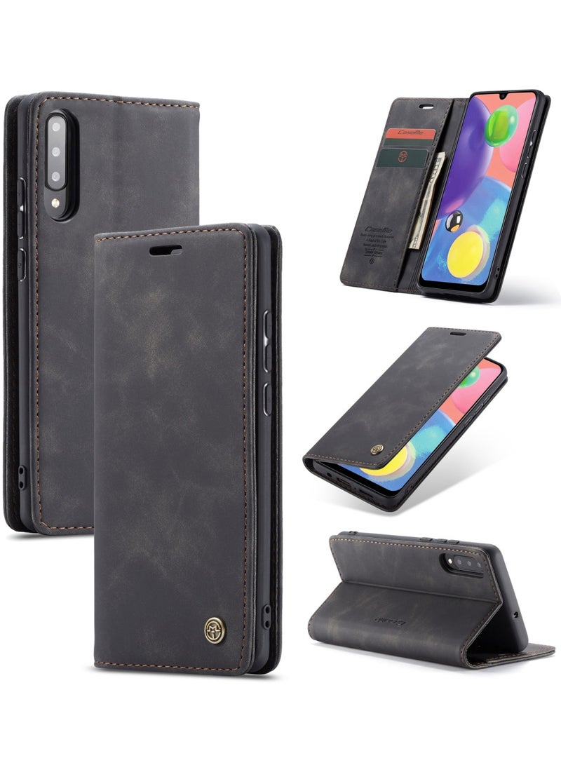 CaseMe Samsung Galaxy A70/A70S Wallet Case Book Folding Flip Folio Case with Magnetic Kickstand Card Slots Protective Cover - Black - Image 1