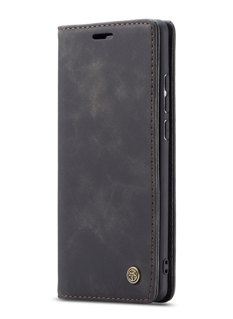 CaseMe Samsung Galaxy A70/A70S Wallet Case Book Folding Flip Folio Case with Magnetic Kickstand Card Slots Protective Cover - Black - Image 2