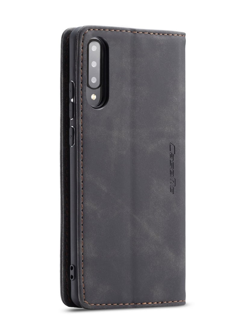 CaseMe Samsung Galaxy A70/A70S Wallet Case Book Folding Flip Folio Case with Magnetic Kickstand Card Slots Protective Cover - Black - Image 3