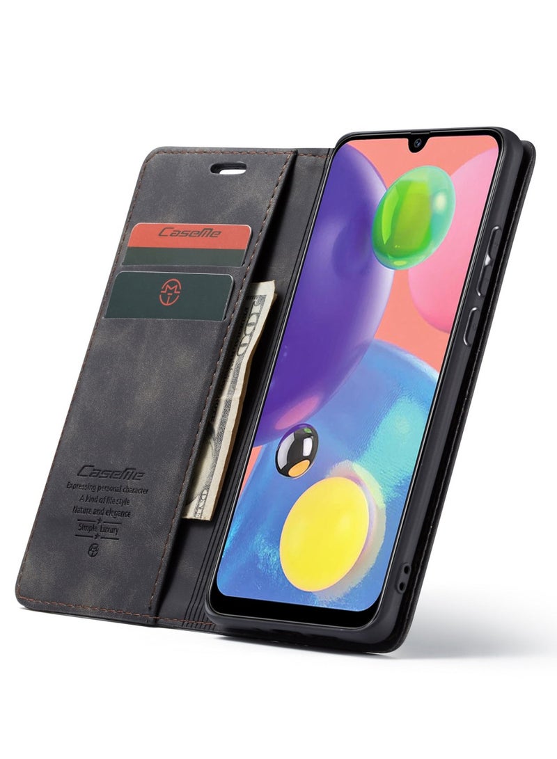 CaseMe Samsung Galaxy A70/A70S Wallet Case Book Folding Flip Folio Case with Magnetic Kickstand Card Slots Protective Cover - Black - Image 4