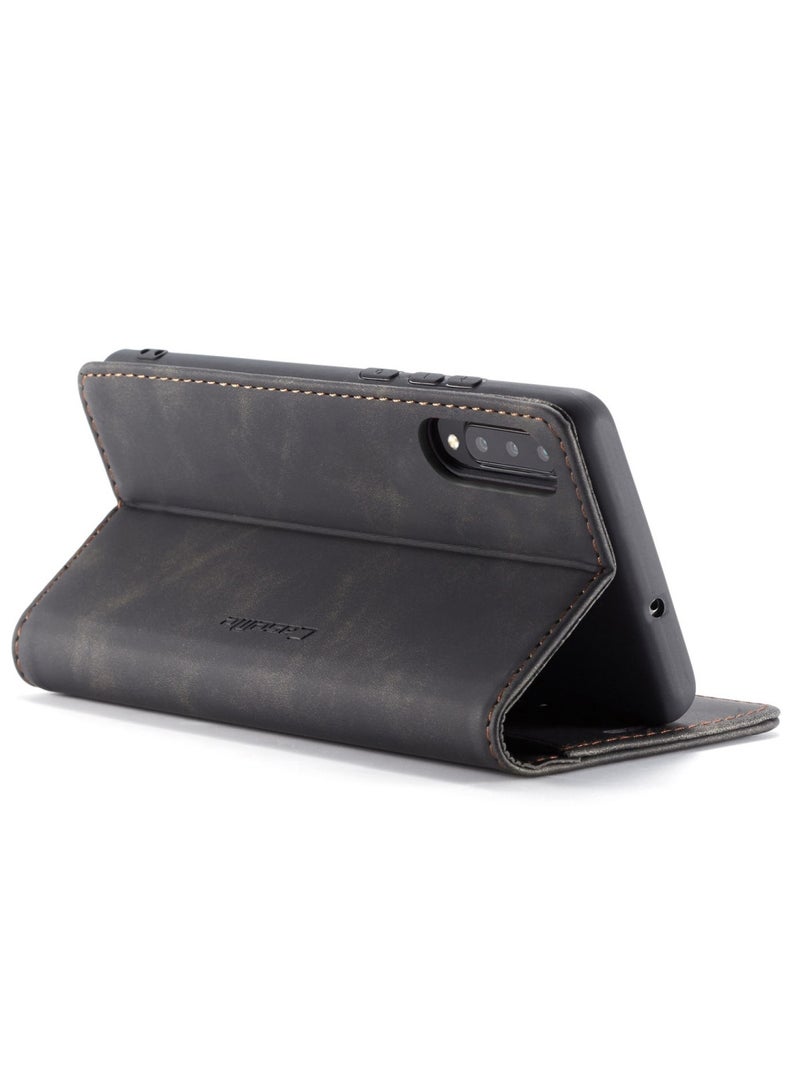 CaseMe Samsung Galaxy A70/A70S Wallet Case Book Folding Flip Folio Case with Magnetic Kickstand Card Slots Protective Cover - Black - Image 5
