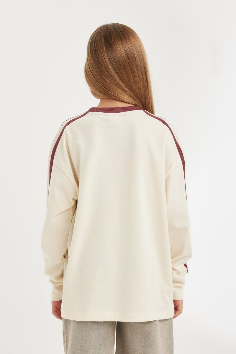 DeFacto Beige Girl Oversize Fit Crew Neck Printed Long Sleeve T-Shirt Casual - Image 5