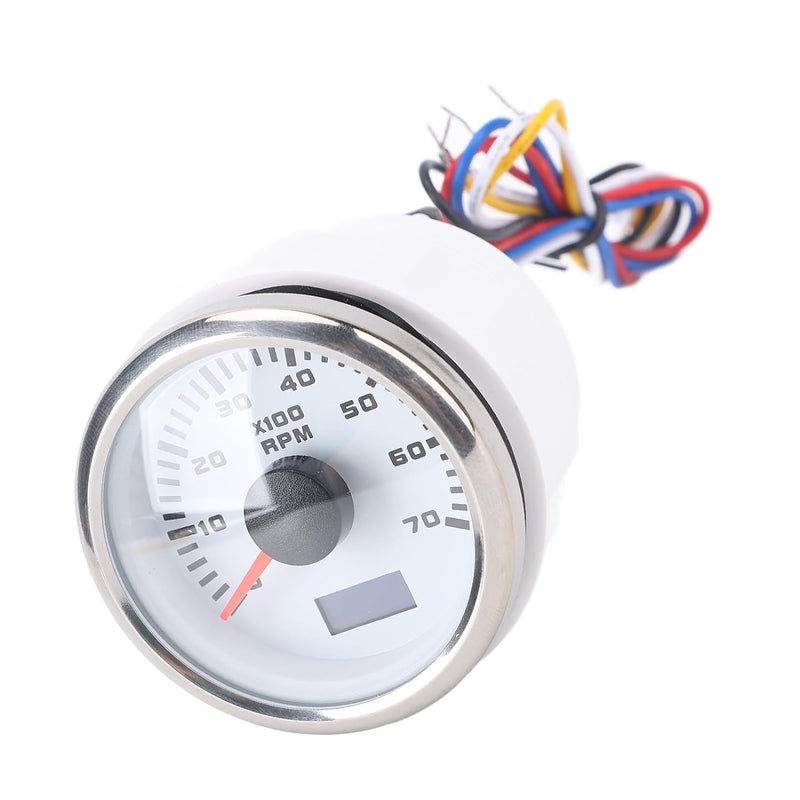 Tachometer, 7000RPM 52mm Digital Tachometer Gauge with 7 Color Backlight Hour Meter Adjustable Ratio, Speedometer for Car Truck RV Boat Automotive (White Dial Silver Cover CX6230) - Image 1