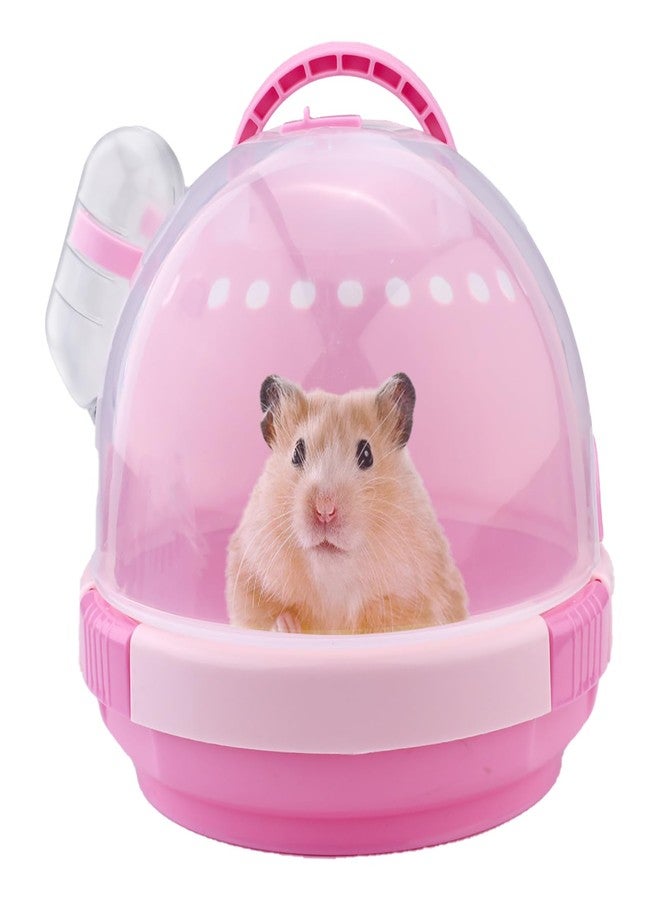 Roucerlin Pink Portable Hamster Carrier with Water Bottle & Handle, Breathable Guinea Pig Travel Cage, Pet Small Animal Carrier Carrying Case for Gerbils Mice Hedgehog Outgoing Transport (7" x 6.2") - Image 1