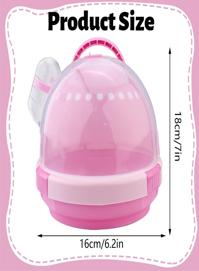 Roucerlin Pink Portable Hamster Carrier with Water Bottle & Handle, Breathable Guinea Pig Travel Cage, Pet Small Animal Carrier Carrying Case for Gerbils Mice Hedgehog Outgoing Transport (7" x 6.2") - Image 2
