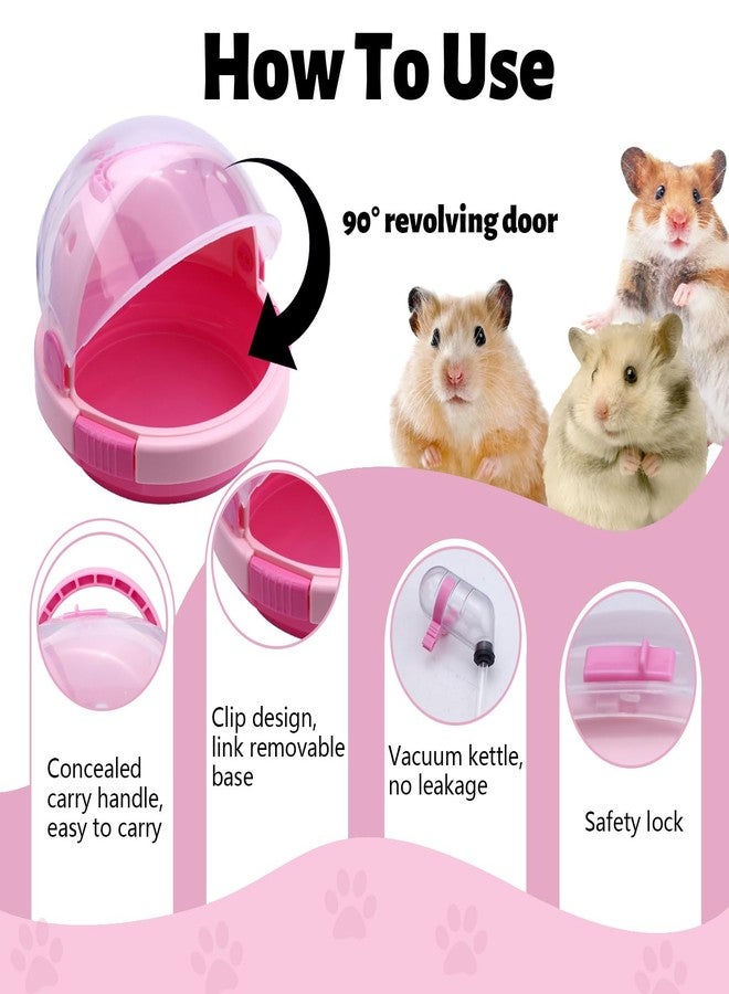 Roucerlin Pink Portable Hamster Carrier with Water Bottle & Handle, Breathable Guinea Pig Travel Cage, Pet Small Animal Carrier Carrying Case for Gerbils Mice Hedgehog Outgoing Transport (7" x 6.2") - Image 3