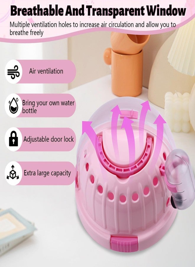 Roucerlin Pink Portable Hamster Carrier with Water Bottle & Handle, Breathable Guinea Pig Travel Cage, Pet Small Animal Carrier Carrying Case for Gerbils Mice Hedgehog Outgoing Transport (7" x 6.2") - Image 4