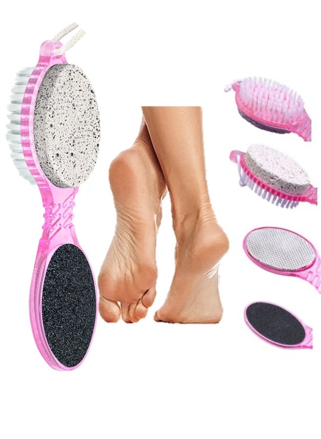 مزيل مسامير القدم الاحترافي 4 في 1 - مبرد قدم مزدوج الجوانب من حجر الطحن الطبيعي مع فرشاة - أداة تقشير القدم لإزالة الجلد الخشن والجلد الميت والكعب الخشن - مقشر قدم سهل الاستخدام (لون عشوائي) - Image 1