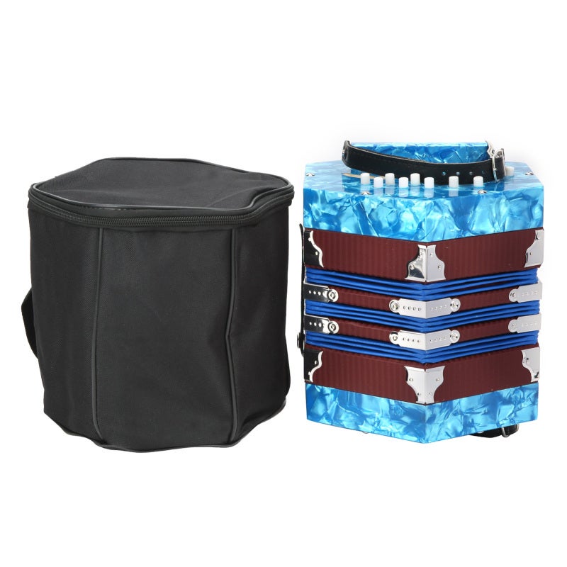 Concertina Accordion for Adults Beginners With Adjustable Hand Strap - Portable Lightweight Musical Instrument for Students Practice Performance, Blue With Carrying Bag - Image 1