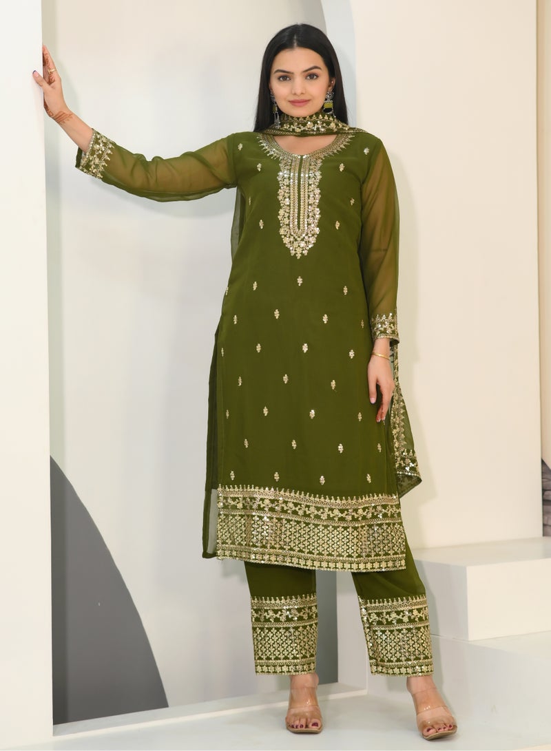 New designer Green colour embroidered fox georgette suit with embroidered work - Image 1