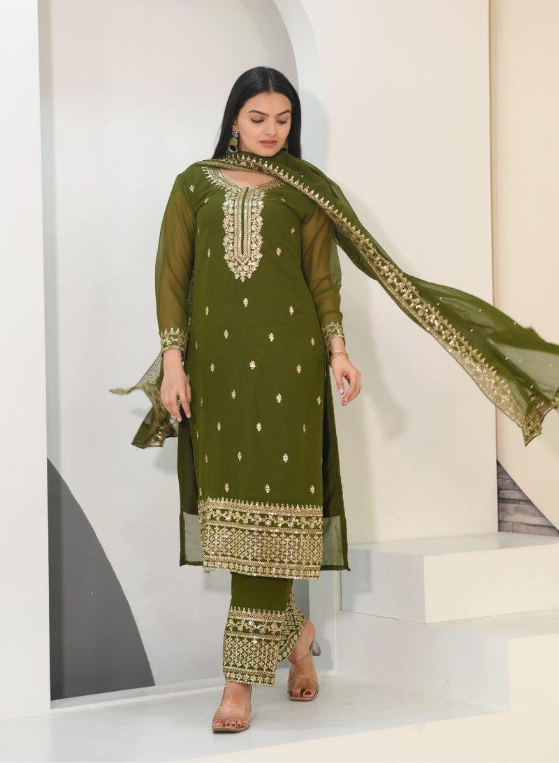 New designer Green colour embroidered fox georgette suit with embroidered work - Image 2