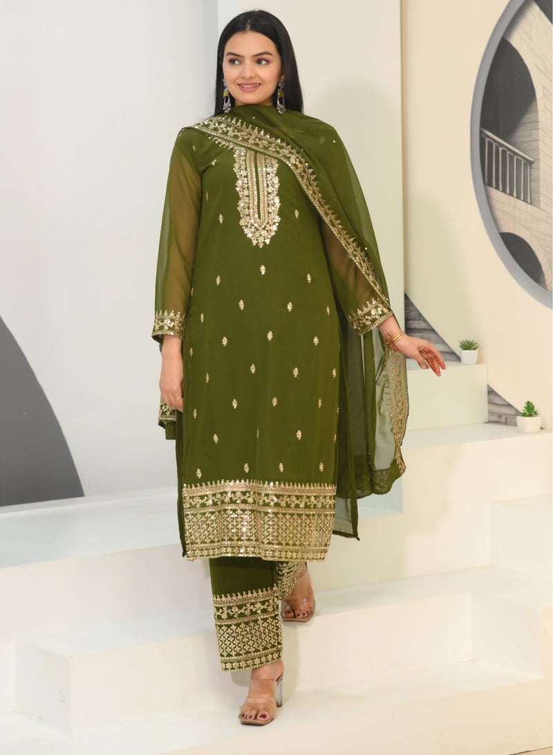 New designer Green colour embroidered fox georgette suit with embroidered work - Image 3
