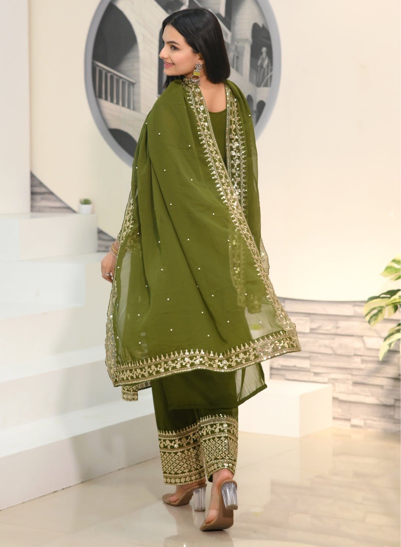 New designer Green colour embroidered fox georgette suit with embroidered work - Image 4