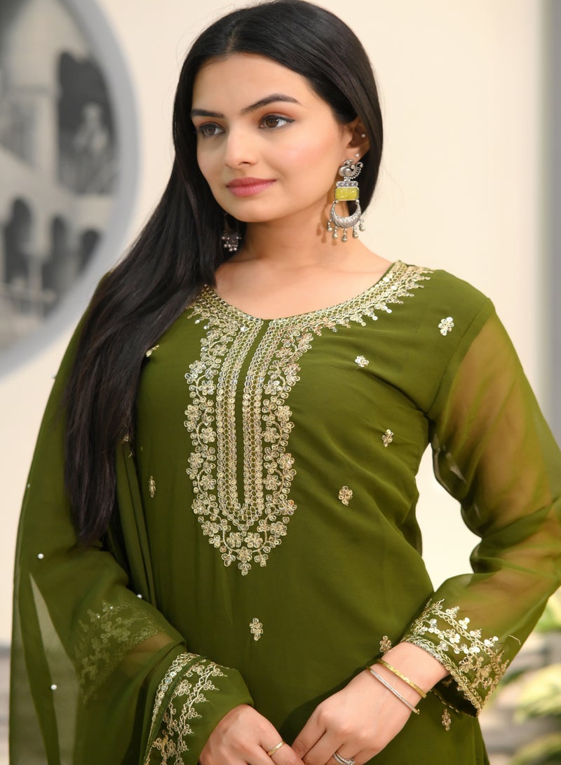 New designer Green colour embroidered fox georgette suit with embroidered work - Image 5