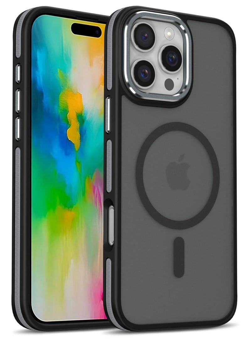 حافظة مغناطيسية متوافقة مع حافظة MagSafe الشفافة غير اللامعة المقاومة للصدمات للنساء والرجال والبنات لهاتف iPhone 16 Pro 6.3 (أسود) - Image 1