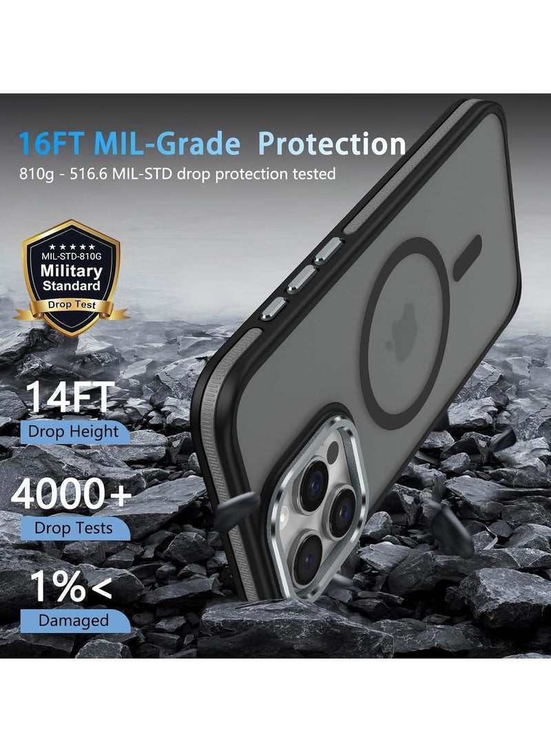 حافظة مغناطيسية متوافقة مع حافظة MagSafe الشفافة غير اللامعة المقاومة للصدمات للنساء والرجال والبنات لهاتف iPhone 16 Pro 6.3 (أسود) - Image 2