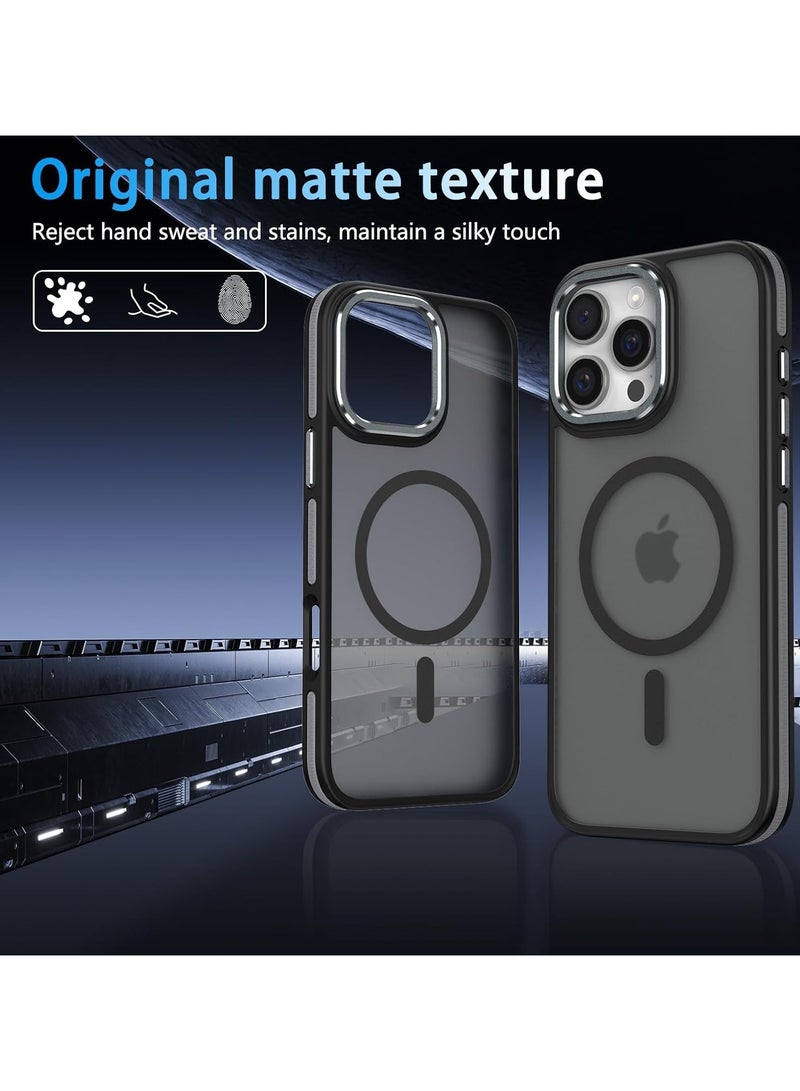 حافظة مغناطيسية متوافقة مع حافظة MagSafe الشفافة غير اللامعة المقاومة للصدمات للنساء والرجال والبنات لهاتف iPhone 16 Pro 6.3 (أسود) - Image 3