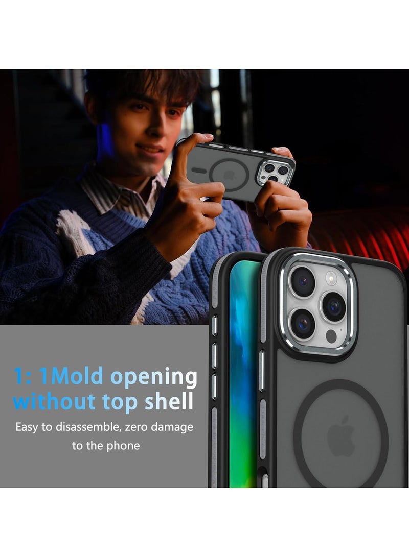 حافظة مغناطيسية متوافقة مع حافظة MagSafe الشفافة غير اللامعة المقاومة للصدمات للنساء والرجال والبنات لهاتف iPhone 16 Pro 6.3 (أسود) - Image 4