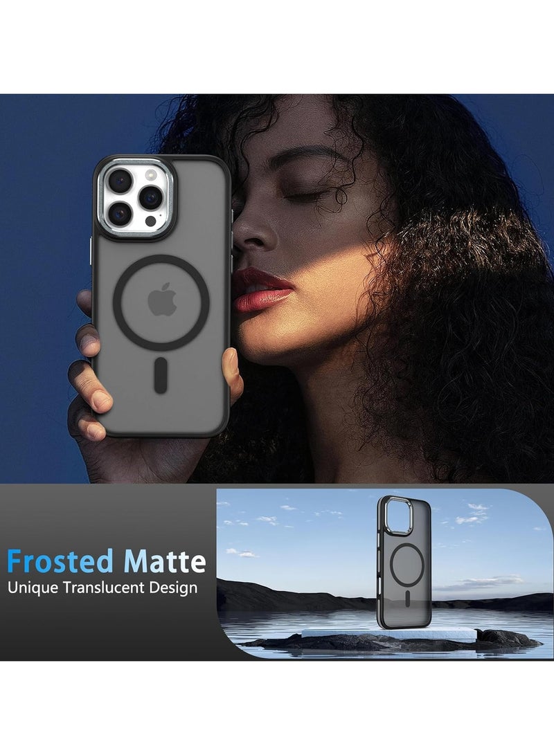 حافظة مغناطيسية متوافقة مع حافظة MagSafe الشفافة غير اللامعة المقاومة للصدمات للنساء والرجال والبنات لهاتف iPhone 16 Pro 6.3 (أسود) - Image 5