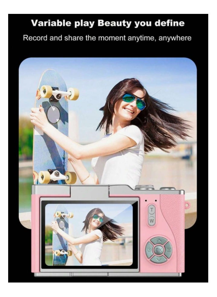 48MP Student Digital Camera with 4K CCD Digital Zoom, Portable Digital Camera with 180° Screen and Selfie Camera with Free 32GB SD Card and Card Reader  - Image 3