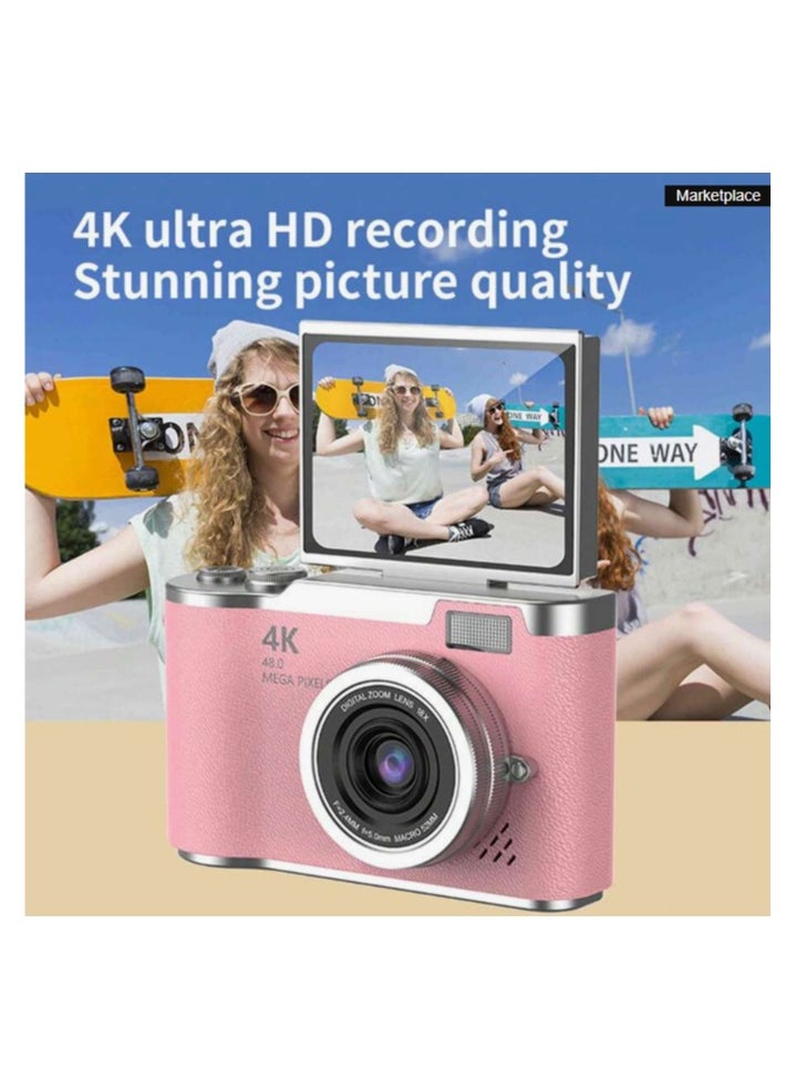 48MP Student Digital Camera with 4K CCD Digital Zoom, Portable Digital Camera with 180° Screen and Selfie Camera with Free 32GB SD Card and Card Reader  - Image 4