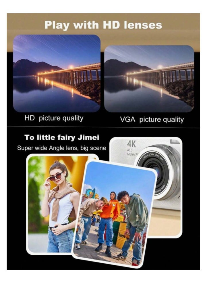 48MP Student Digital Camera with 4K CCD Digital Zoom, Portable Digital Camera with 180° Screen and Selfie Camera with Free 32GB SD Card and Card Reader  - Image 5