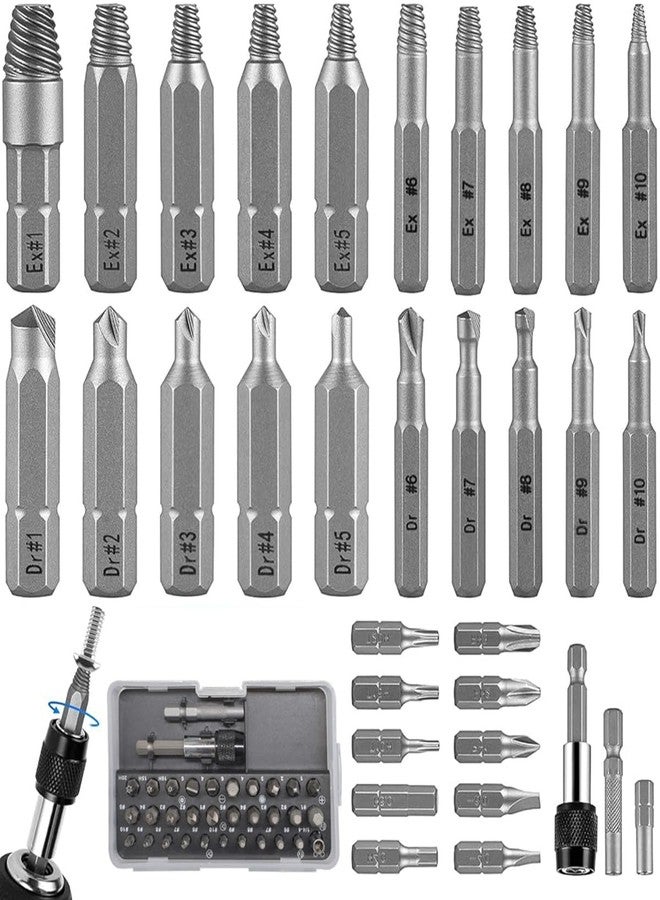 Serplex® 33PCS Screw Extractor Remover Tool Set, Stripped Bolt and Damaged Screw Extractor Kit with Drill Bits, Broken Bolt HSS Remover Set with Magnetic Extension Bit Holder & Socket Adapter - Image 1