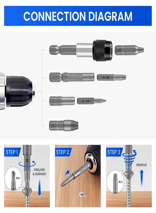 Serplex® 33PCS Screw Extractor Remover Tool Set, Stripped Bolt and Damaged Screw Extractor Kit with Drill Bits, Broken Bolt HSS Remover Set with Magnetic Extension Bit Holder & Socket Adapter - Image 4