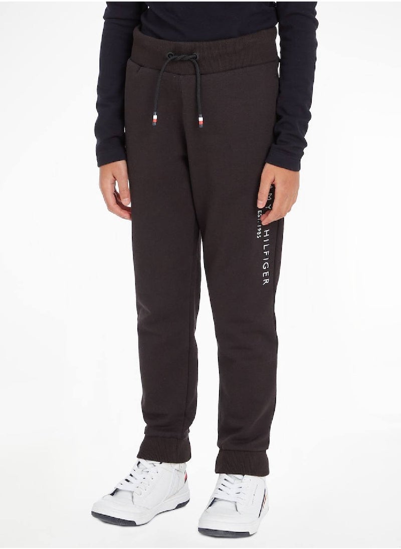 TOMMY HILFIGER - Kids' Essential Organic Cotton Logo Joggers Sweatpants, Black - Image 1