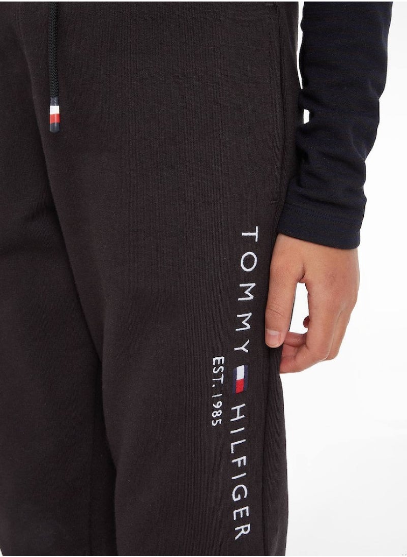 TOMMY HILFIGER - Kids' Essential Organic Cotton Logo Joggers Sweatpants, Black - Image 1