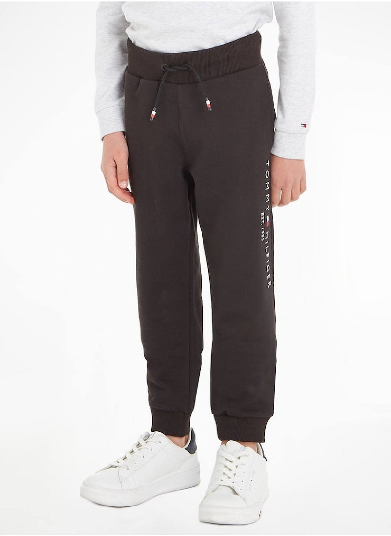 TOMMY HILFIGER - Kids' Essential Organic Cotton Logo Joggers Sweatpants, Black - Image 1
