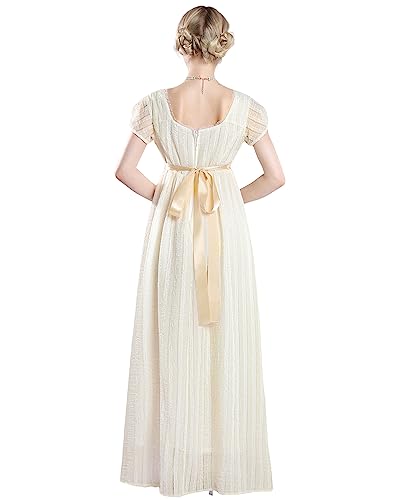 FCCAM FCCAM FCCAM Regency Dresses for Women Empire Waist Dress Gown with Satin Sash Regency Era Dress Yellow XXL - Image 3