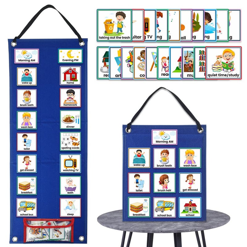 jaexest Visual Schedule Chart for Autism & ADHD Kids - 70 Routine Cards (Morning/Night/Outings) - Durable Felt Board with Storage Pocket - OT Approved Learning Tool for Home & School - Image 1