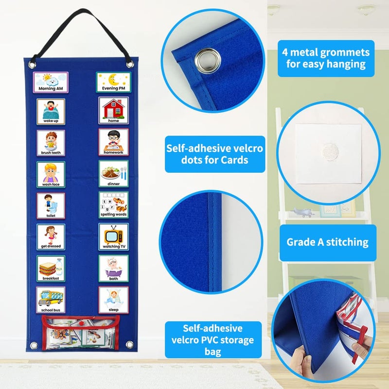 jaexest Visual Schedule Chart for Autism & ADHD Kids - 70 Routine Cards (Morning/Night/Outings) - Durable Felt Board with Storage Pocket - OT Approved Learning Tool for Home & School - Image 3