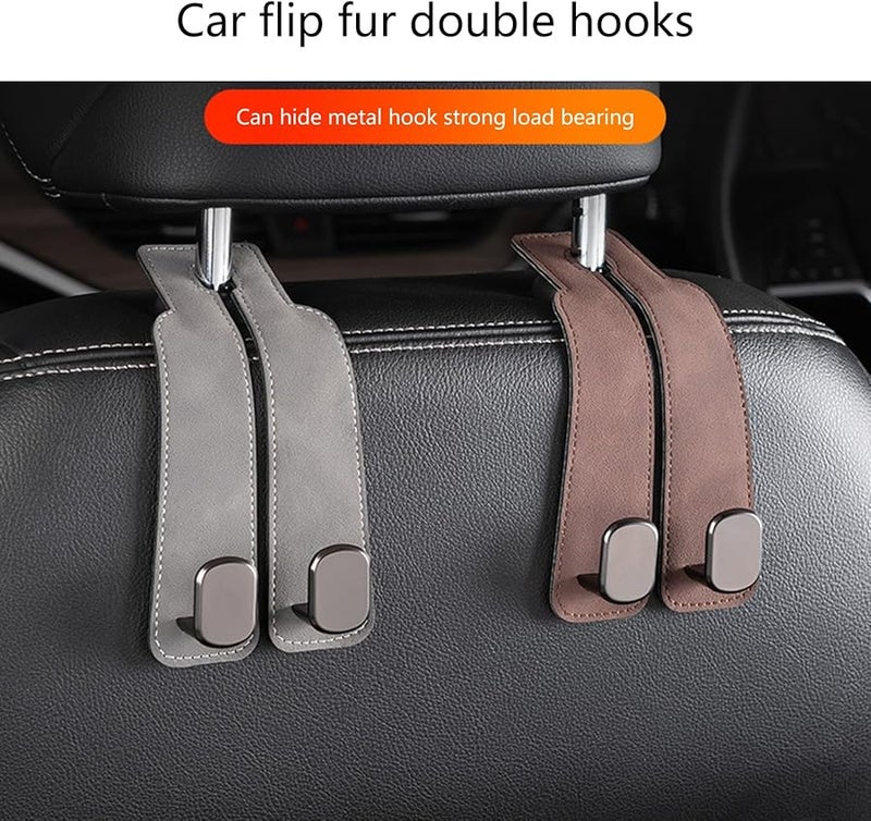 Brown Multifunctional Vehicle Headrest Hook Double Hook 2 in 1 Storage Organizer - Image 3