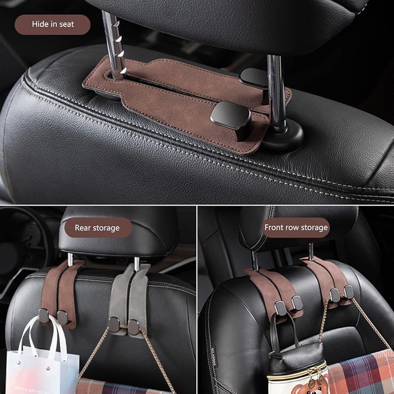 Brown Multifunctional Vehicle Headrest Hook Double Hook 2 in 1 Storage Organizer - Image 4