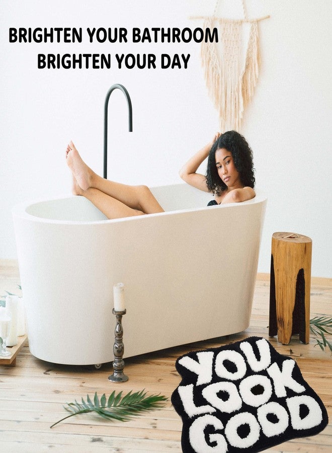 DyeFury 𝗟𝗮𝗿𝗴𝗲 𝟮𝟰" 𝘅𝟯𝟭" You Look Good Bath Mat Cute Cool Bathroom Rugs Funny Bathroom Mats Fun Funky Decor Non Slip Bath Rug, Trendy Black and White Bath Shower Mat - Image 5