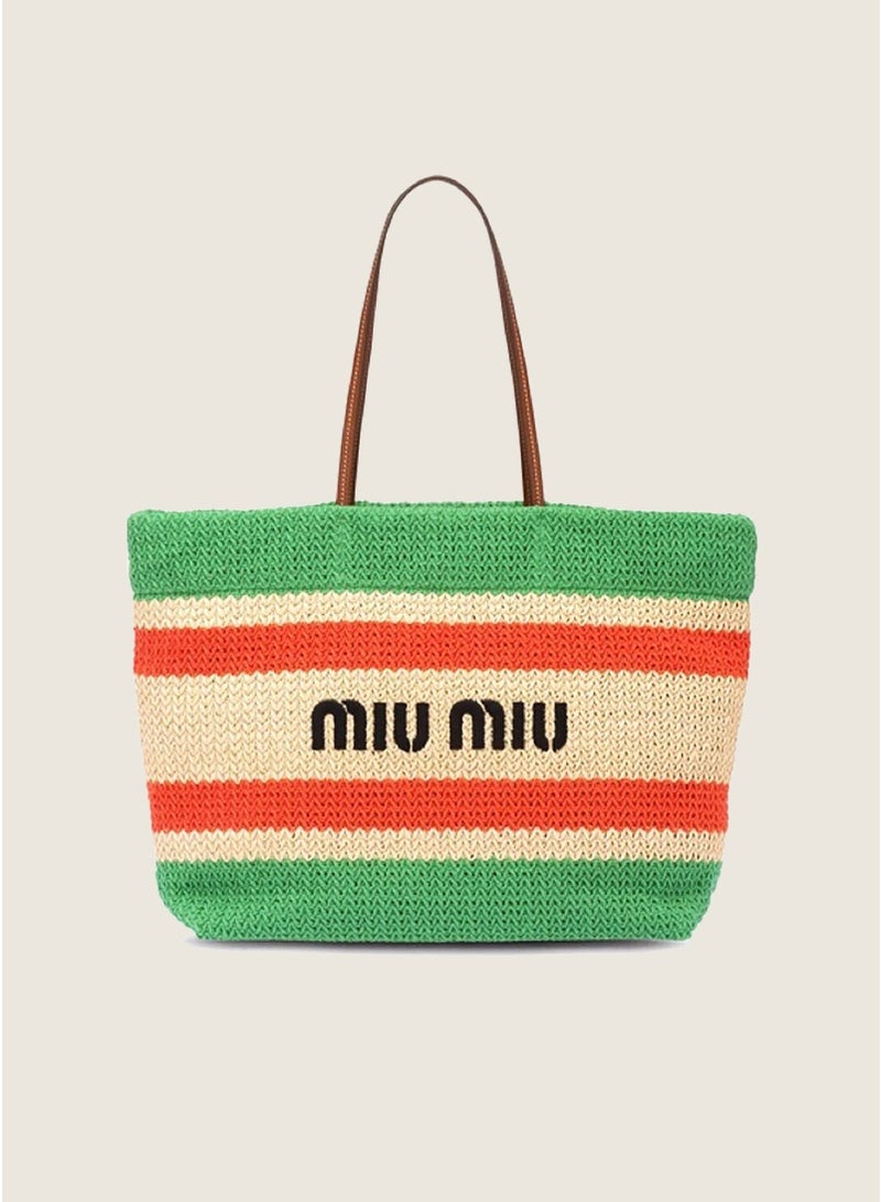 Miu Miu MIU woven tote bag, versatile shoulder bag, straw bag, colorful basket bag, large travel shopping bag, woven tote bag - Image 1