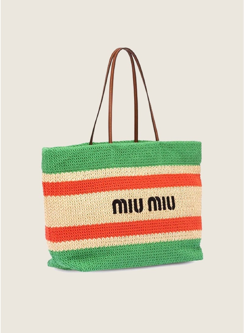 Miu Miu MIU woven tote bag, versatile shoulder bag, straw bag, colorful basket bag, large travel shopping bag, woven tote bag - Image 2