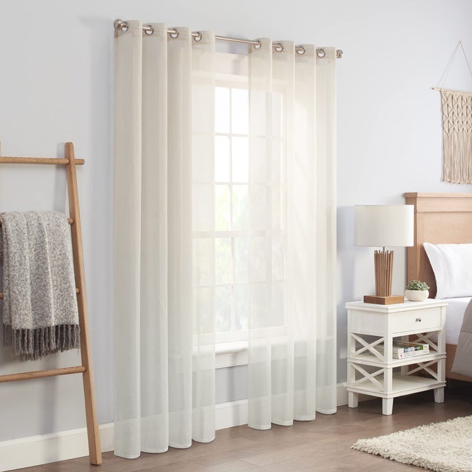 INES PRINTED OMBRE TEXTURED LIGHT FILTERING GROMMET WINDOW CURTAINS FOR BEDROOM 2 PANELS 52 IN X 84 IN IVORY