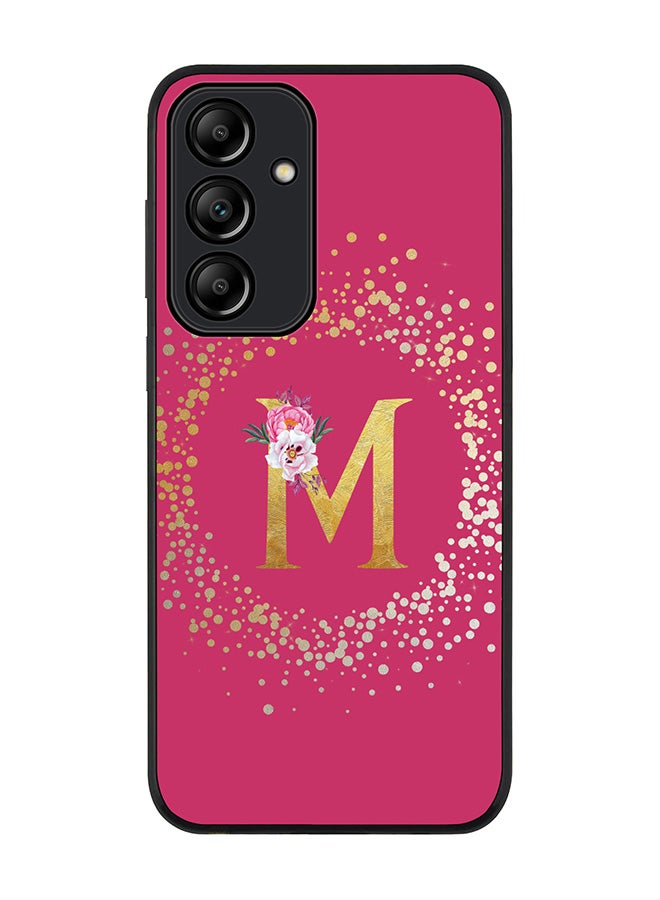 Stylizedd Rugged Black Edge Case for Samsung Galaxy A55, Slim Case Cover- Custom Monogram Initial Letter Floral Pattern Alphabet - M (Deep Pink Rose) - Image 1