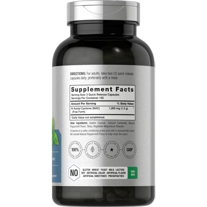 Horbäach NAC Supplement N-Acetyl Cysteine 1200mg | 250 Powder Capsules | for Women and Men | with Natural Peppermint | Non-GMO, Gluten Free - Image 2