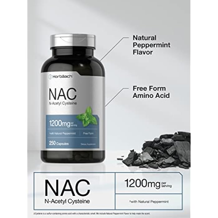 Horbäach NAC Supplement N-Acetyl Cysteine 1200mg | 250 Powder Capsules | for Women and Men | with Natural Peppermint | Non-GMO, Gluten Free - Image 3