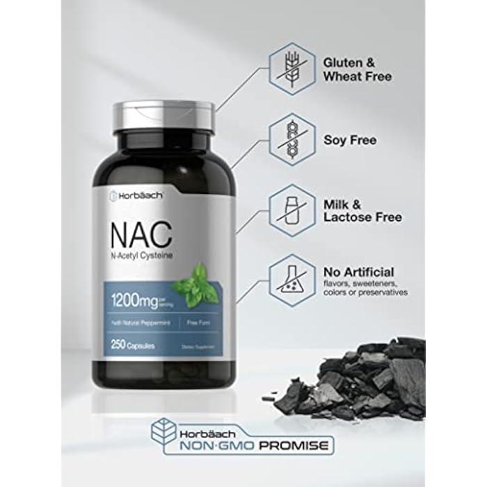 Horbäach NAC Supplement N-Acetyl Cysteine 1200mg | 250 Powder Capsules | for Women and Men | with Natural Peppermint | Non-GMO, Gluten Free - Image 4