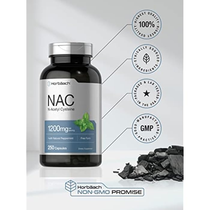Horbäach NAC Supplement N-Acetyl Cysteine 1200mg | 250 Powder Capsules | for Women and Men | with Natural Peppermint | Non-GMO, Gluten Free - Image 5