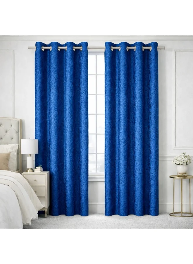 Bliss Casa Bliss Casa Indigo Plus Window Curtains 2 Pack 240 x 140 cm – Heavy Fabric Printed Eyelet Curtains for Bedroom & Living Room – Premium Home Drapes